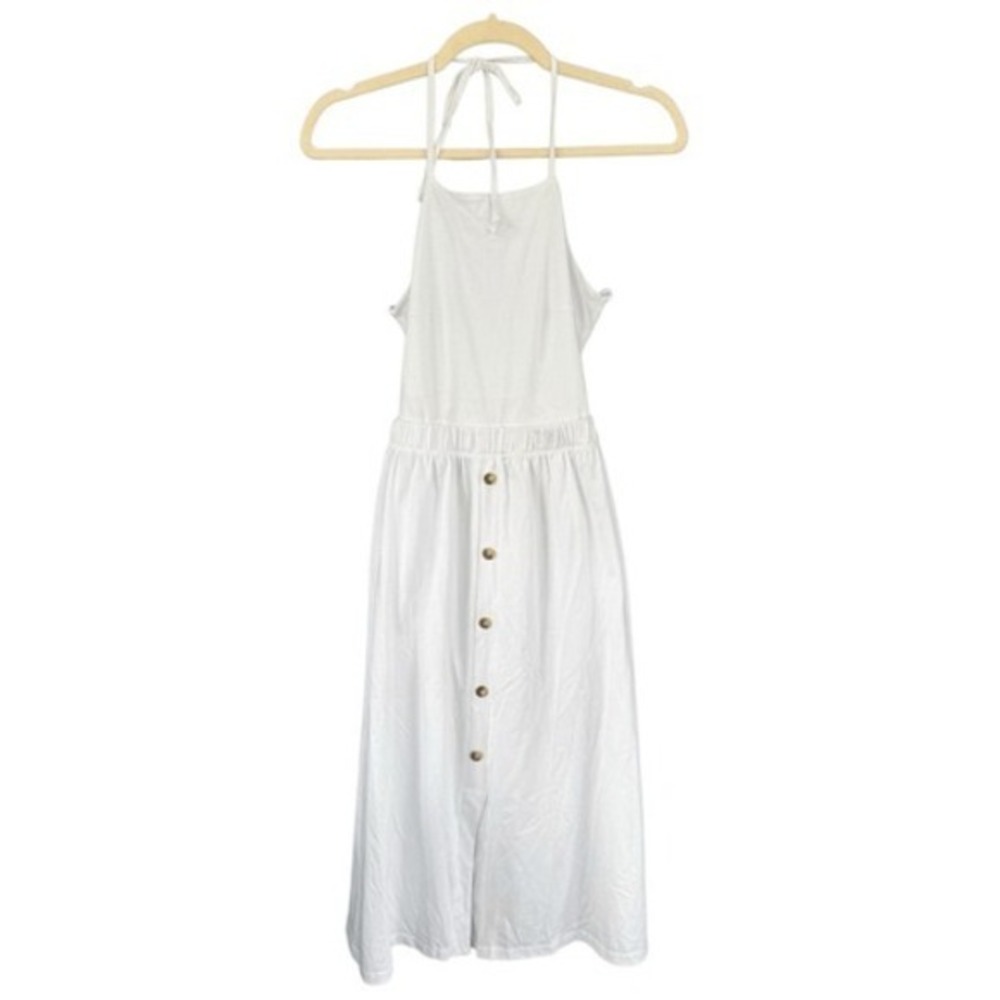 B8 ASOS White Cotton Midi Dress Button Front Halter Neck Summer Casual S